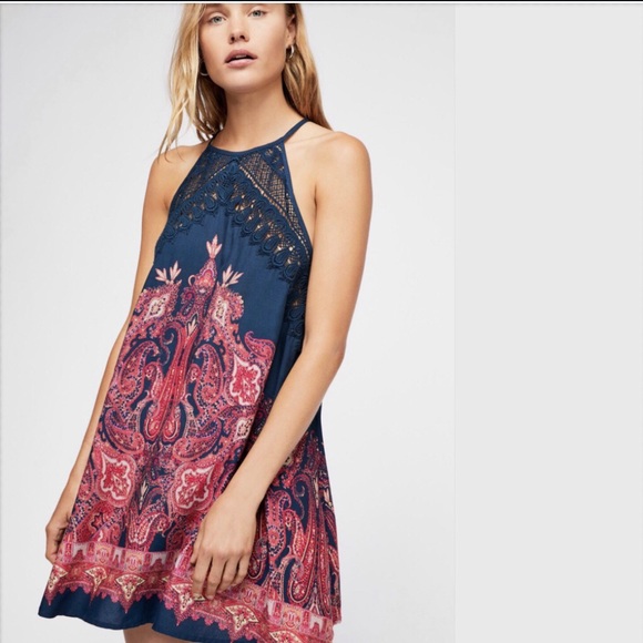 Free People Dresses & Skirts - FREE PEOPLE Shea Printed Mini Dress Navy NWT